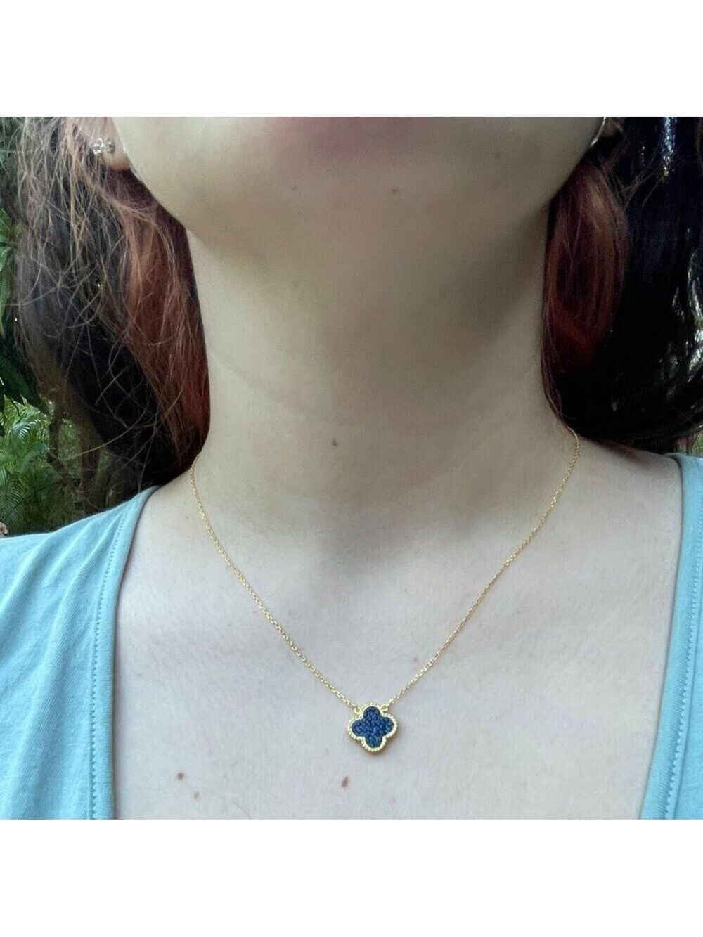 18k Gold Plated sterling silver Clover Red and Blue reversible necklace 16-18" - Picture 6 of 9
